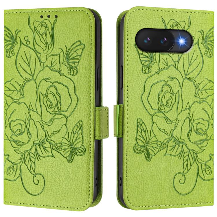 For Google Pixel 9a Embossed Rose RFID Anti-theft Leather Phone Case