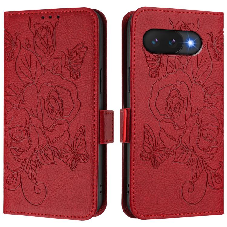 For Google Pixel 9a Embossed Rose RFID Anti-theft Leather Phone Case