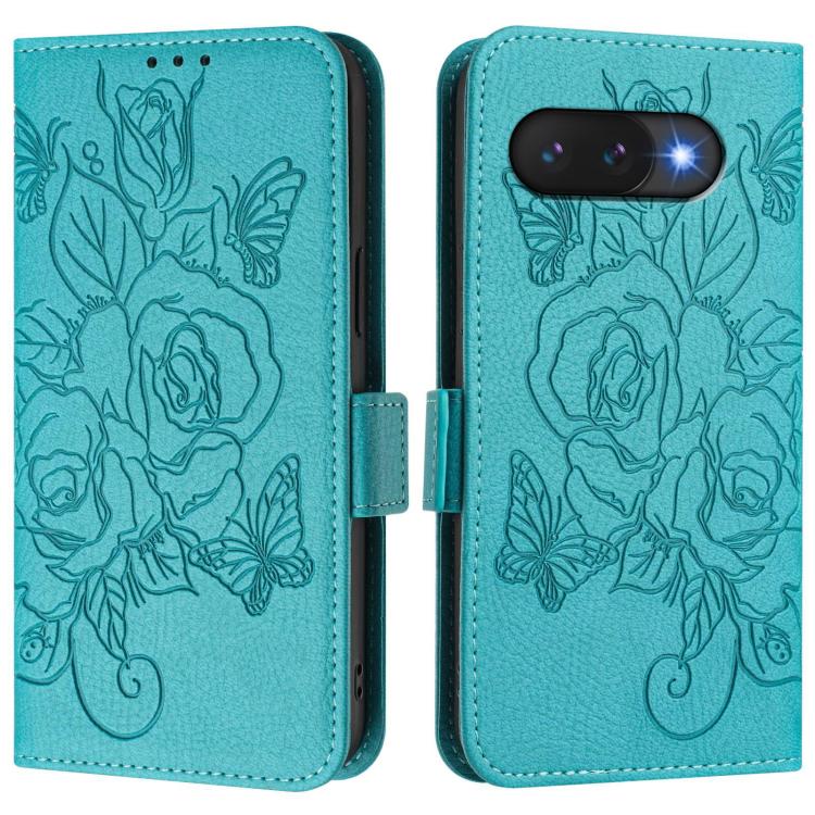 For Google Pixel 9a Embossed Rose RFID Anti-theft Leather Phone Case