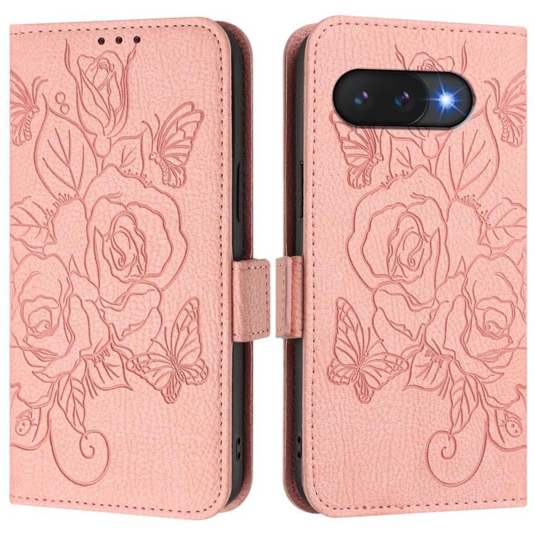 For Google Pixel 9a Embossed Rose RFID Anti-theft Leather Phone Case