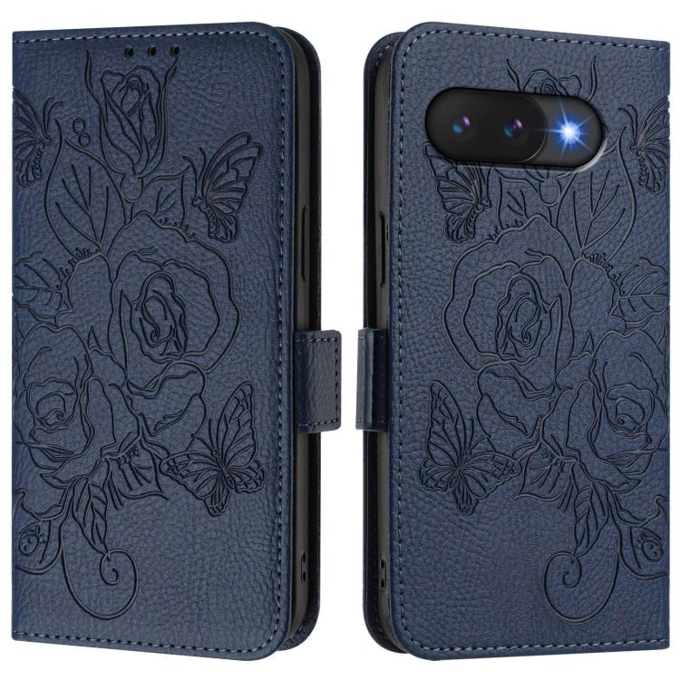 For Google Pixel 9a Embossed Rose RFID Anti-theft Leather Phone Case