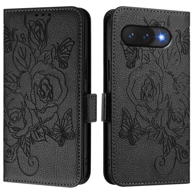 For Google Pixel 9a Embossed Rose RFID Anti-theft Leather Phone Case