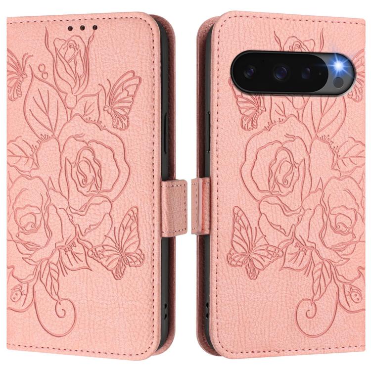 For Google Pixel 10 Pro XL 5G Global Embossed Rose RFID Anti-theft Leather Phone Case