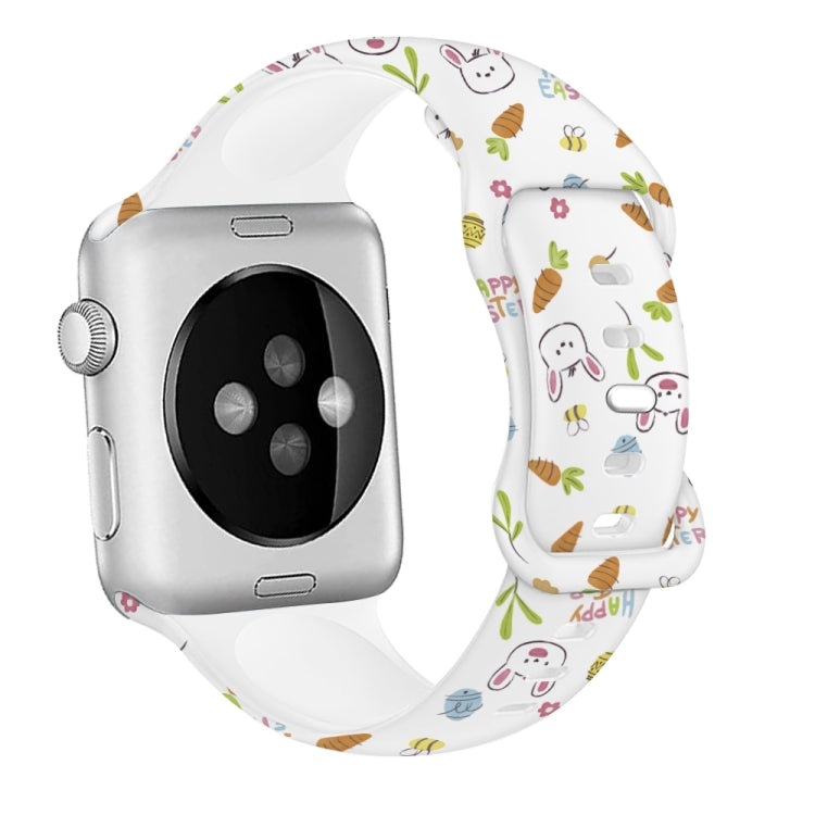 For Apple Watch Series 9 41mm Butterfly Buckle Easter Printed Silicone Watch Band