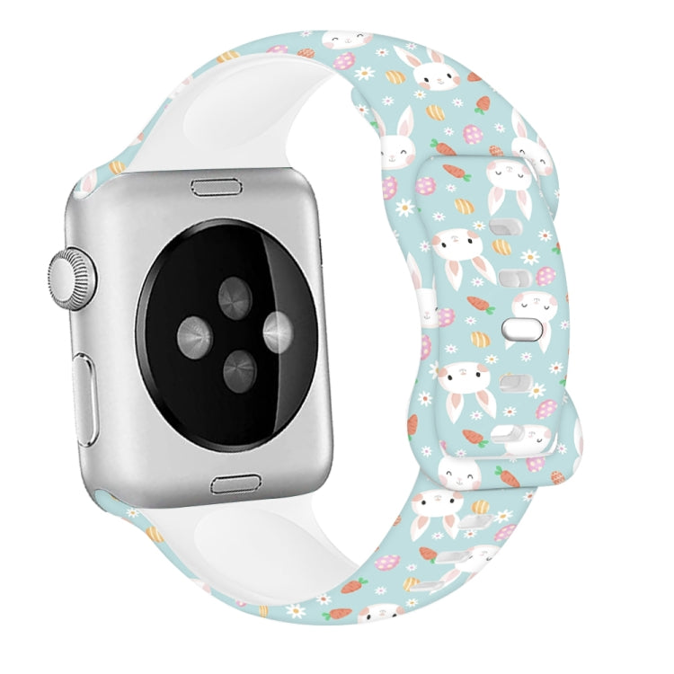 For Apple Watch Series 9 41mm Butterfly Buckle Easter Printed Silicone Watch Band