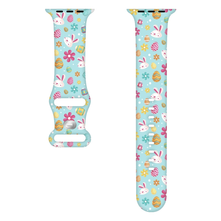 For Apple Watch Series 9 41mm Butterfly Buckle Easter Printed Silicone Watch Band