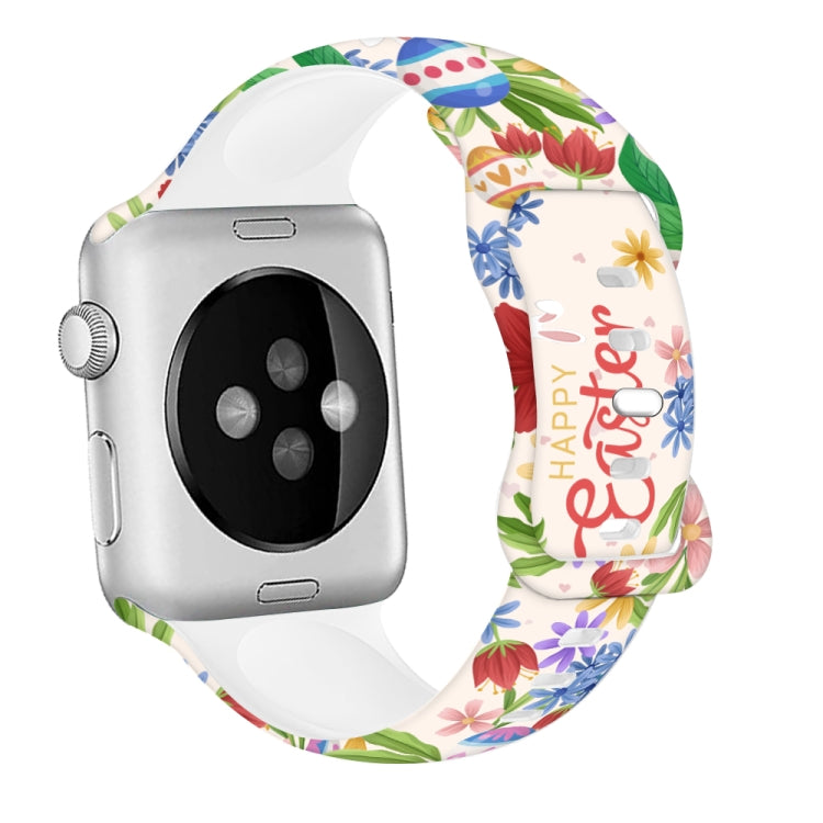 For Apple Watch Series 9 41mm Butterfly Buckle Easter Printed Silicone Watch Band