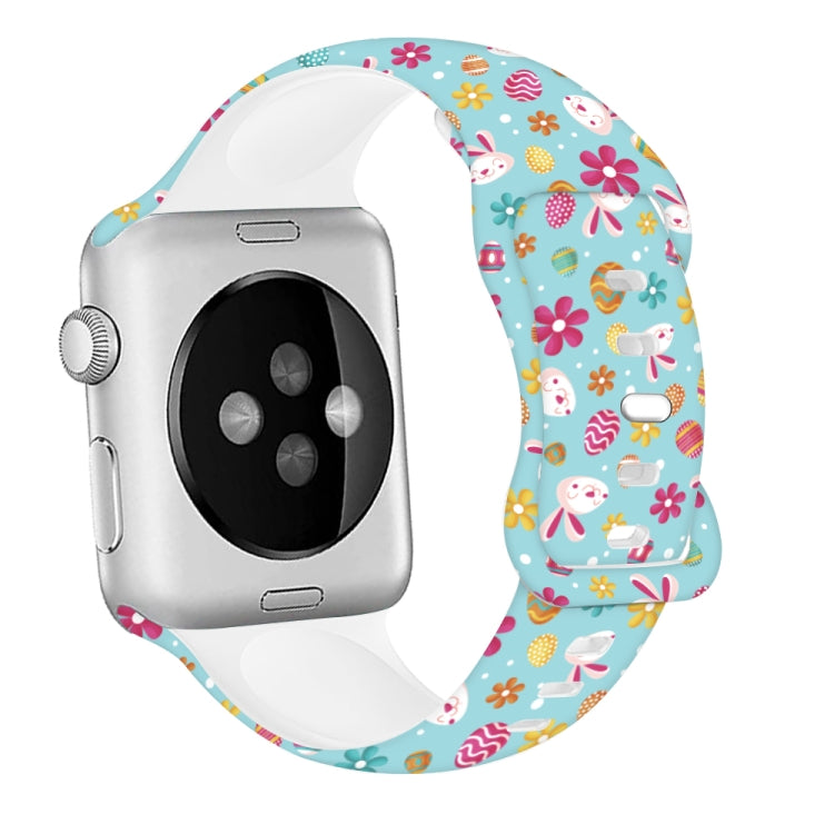 For Apple Watch SE 40mm Butterfly Buckle Easter Printed Silicone Watch Band