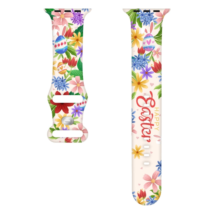 For Apple Watch SE 40mm Butterfly Buckle Easter Printed Silicone Watch Band