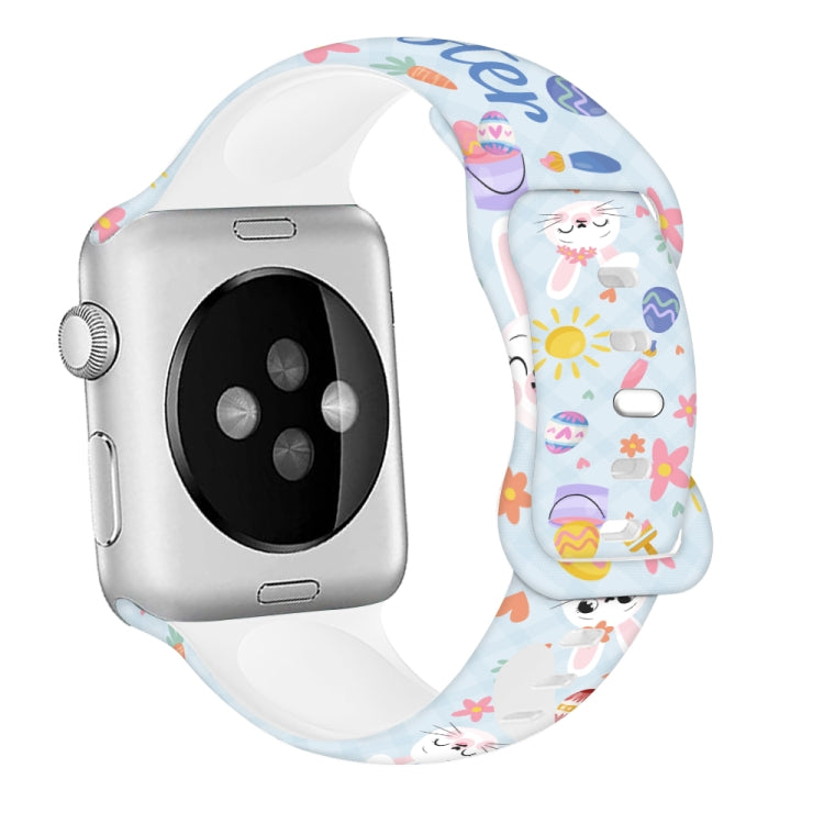 For Apple Watch SE 44mm Butterfly Buckle Easter Printed Silicone Watch Band