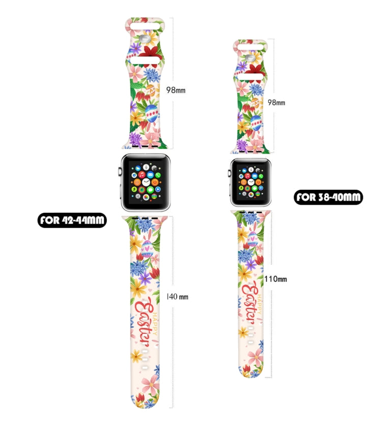 For Apple Watch SE 44mm Butterfly Buckle Easter Printed Silicone Watch Band