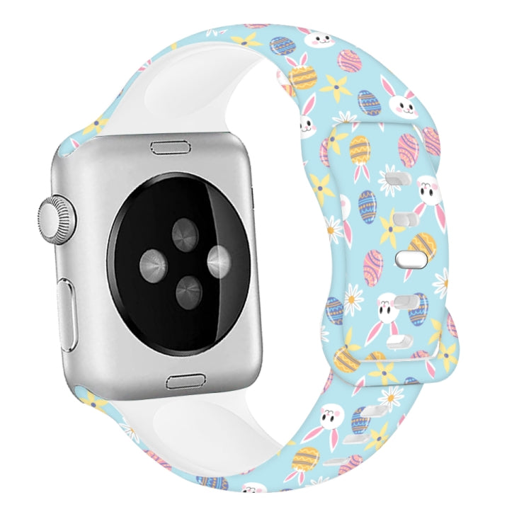 For Apple Watch SE 44mm Butterfly Buckle Easter Printed Silicone Watch Band