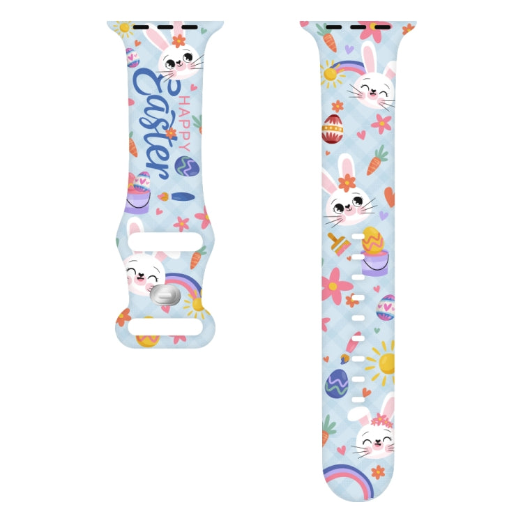 For Apple Watch Series 5 40mm Butterfly Buckle Easter Printed Silicone Watch Band
