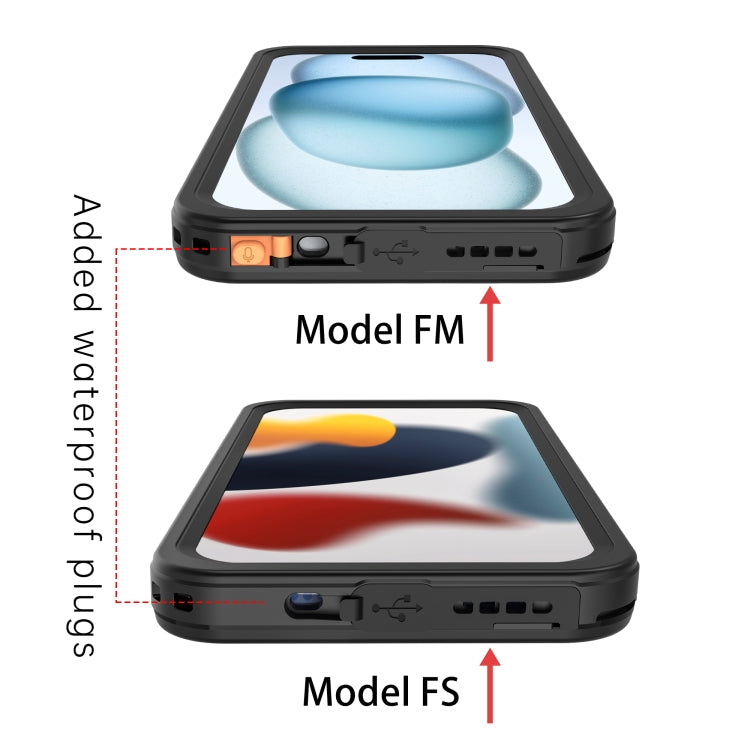 For iPhone 15 RedPepper Shockproof IP68 Waterproof PC + TPU Protective Case - Black