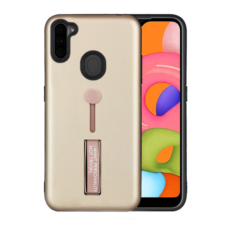 For Samsung Galaxy A11 Oil Feel Shockproof TPU + PC Protective Case with Holder