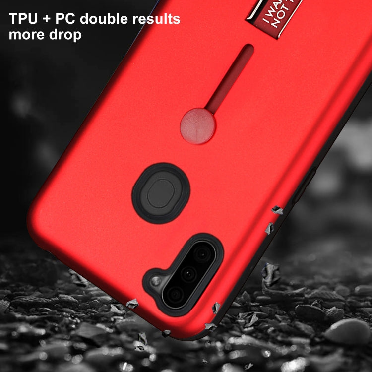 For Samsung Galaxy A11 Oil Feel Shockproof TPU + PC Protective Case with Holder