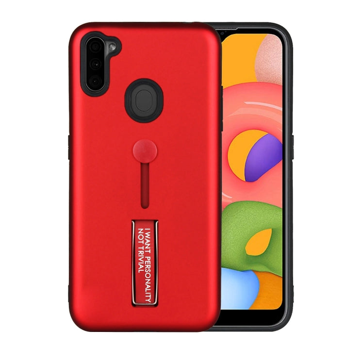 For Samsung Galaxy A11 Oil Feel Shockproof TPU + PC Protective Case with Holder