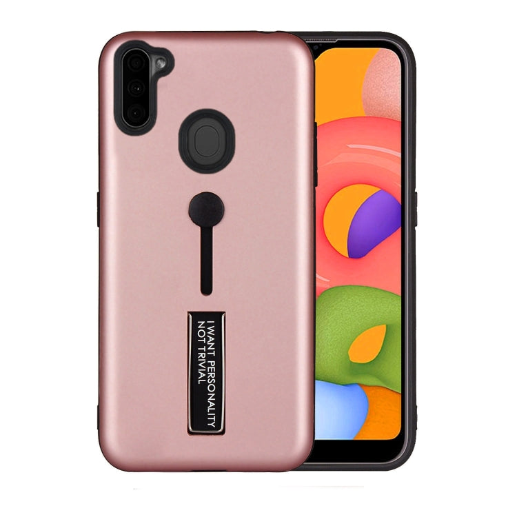 For Samsung Galaxy A11 Oil Feel Shockproof TPU + PC Protective Case with Holder