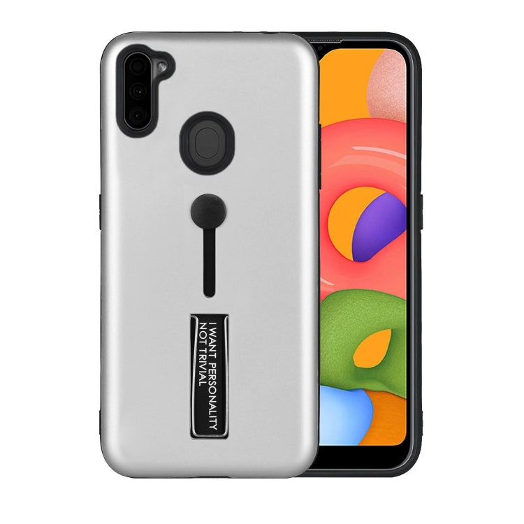 For Samsung Galaxy A11 Oil Feel Shockproof TPU + PC Protective Case with Holder