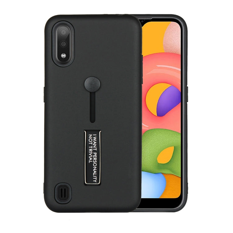For Samsung Galaxy A01 Oil Feel Shockproof TPU + PC Protective Case with Holder