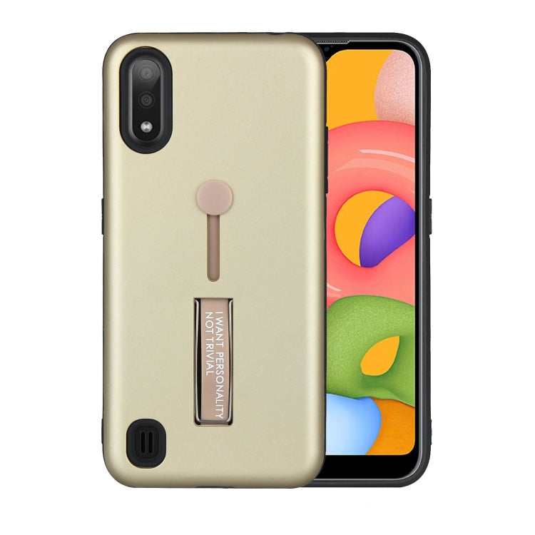 For Samsung Galaxy A01 Oil Feel Shockproof TPU + PC Protective Case with Holder