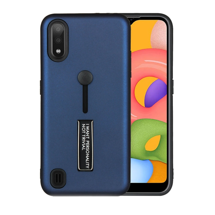 For Samsung Galaxy A01 Oil Feel Shockproof TPU + PC Protective Case with Holder