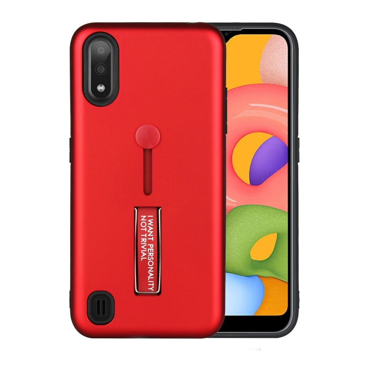 For Samsung Galaxy A01 Oil Feel Shockproof TPU + PC Protective Case with Holder