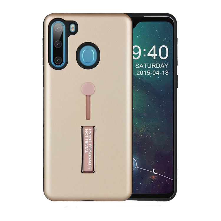 For Samsung Galaxy A21 Oil Feel Shockproof TPU + PC Protective Case with Holder