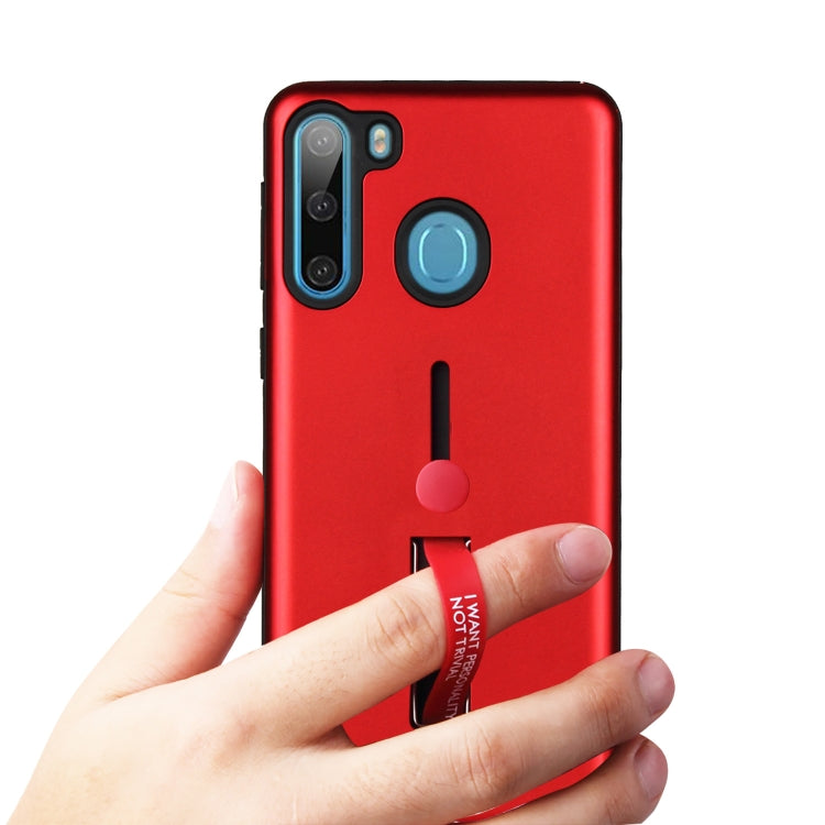 For Samsung Galaxy A21 Oil Feel Shockproof TPU + PC Protective Case with Holder