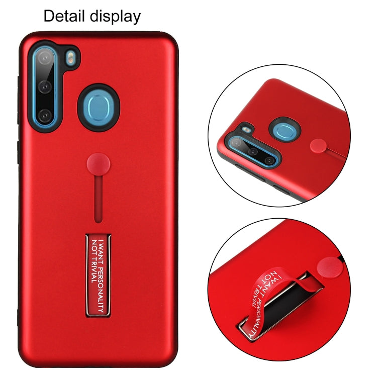 For Samsung Galaxy A21 Oil Feel Shockproof TPU + PC Protective Case with Holder