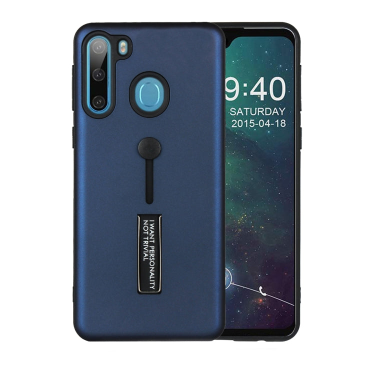 For Samsung Galaxy A21 Oil Feel Shockproof TPU + PC Protective Case with Holder