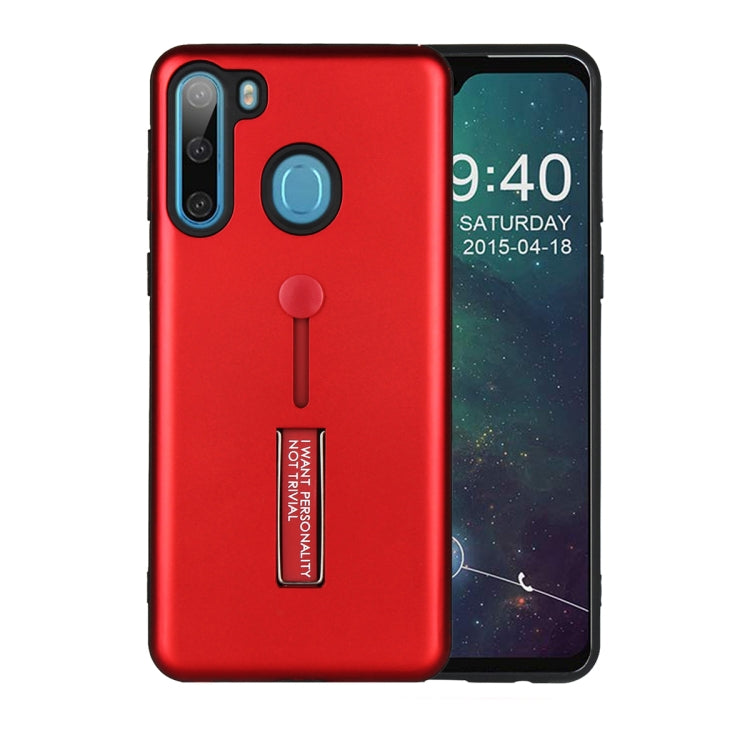 For Samsung Galaxy A21 Oil Feel Shockproof TPU + PC Protective Case with Holder