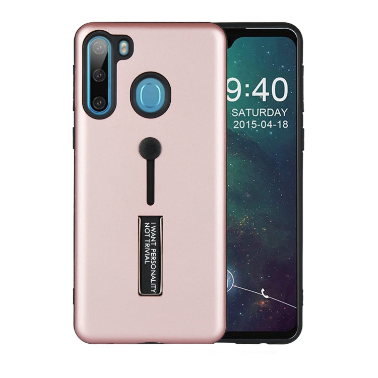 For Samsung Galaxy A21 Oil Feel Shockproof TPU + PC Protective Case with Holder