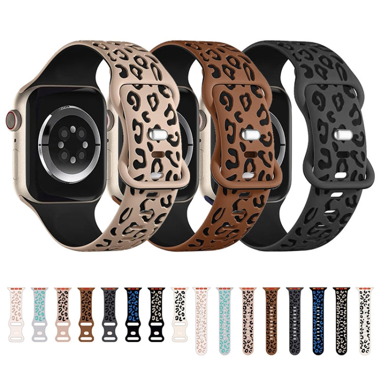 For Apple Watch Series 3 42mm Concave Leopard Printed Silicone Watch Band