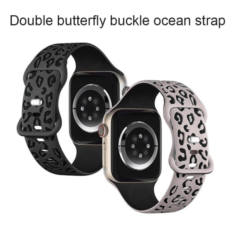 For Apple Watch Series 6 44mm Concave Leopard Printed Silicone Watch Band