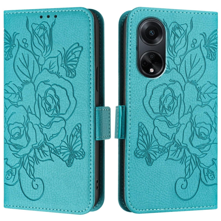 For OPPO A98 5G / F23 5G India Embossed Rose RFID Anti-theft Leather Phone Case