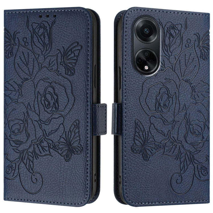 For OPPO A98 5G / F23 5G India Embossed Rose RFID Anti-theft Leather Phone Case
