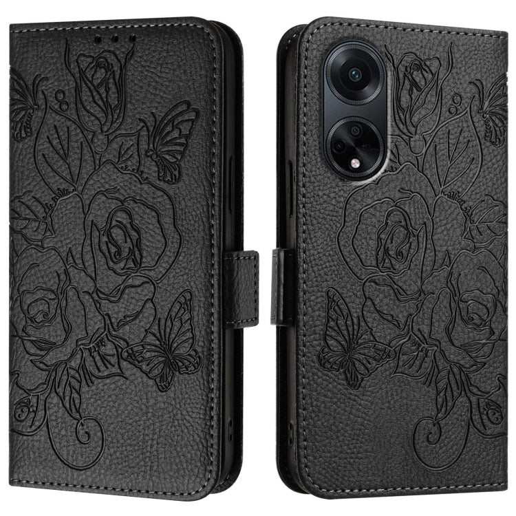 For OPPO A98 5G / F23 5G India Embossed Rose RFID Anti-theft Leather Phone Case