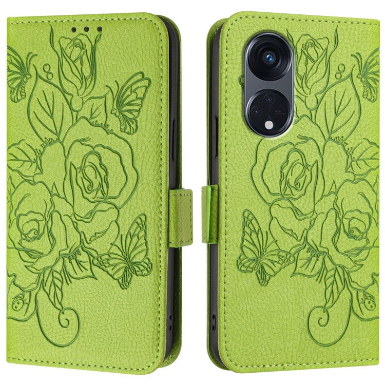 For OPPO A1 Pro 5G / Reno8 T 5G Global Embossed Rose RFID Anti-theft Leather Phone Case