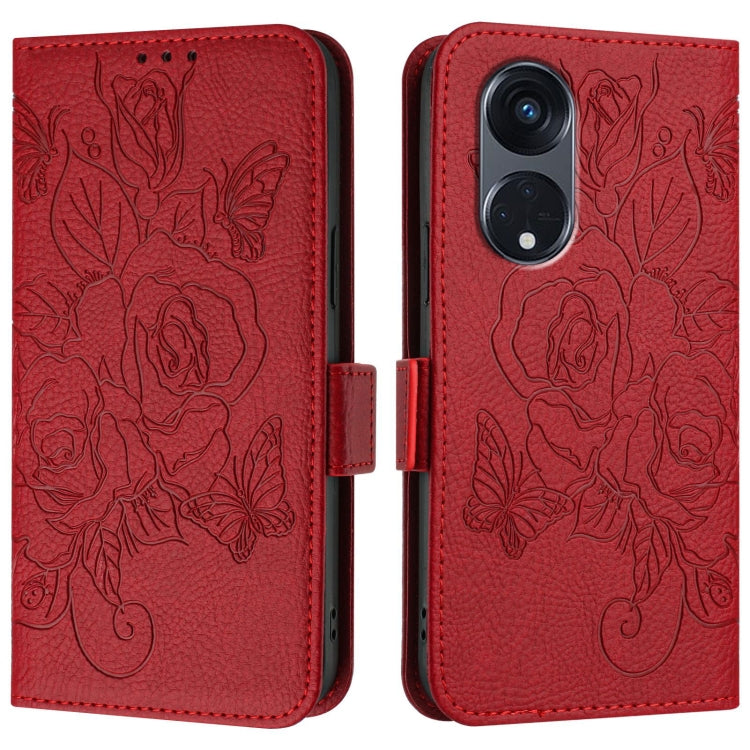 For OPPO A1 Pro 5G / Reno8 T 5G Global Embossed Rose RFID Anti-theft Leather Phone Case