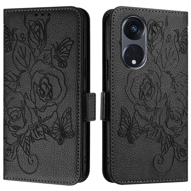 For OPPO A1 Pro 5G / Reno8 T 5G Global Embossed Rose RFID Anti-theft Leather Phone Case