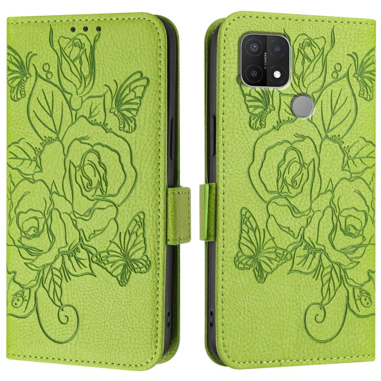 For OPPO A15 / A15s / A35 2021 Embossed Rose RFID Anti-theft Leather Phone Case