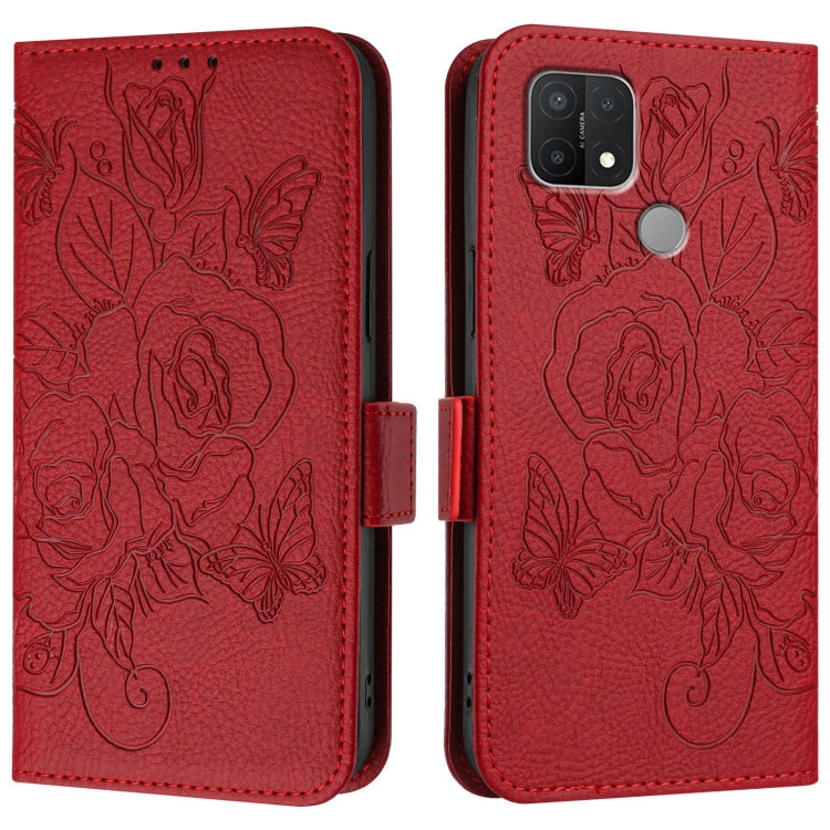 For OPPO A15 / A15s / A35 2021 Embossed Rose RFID Anti-theft Leather Phone Case