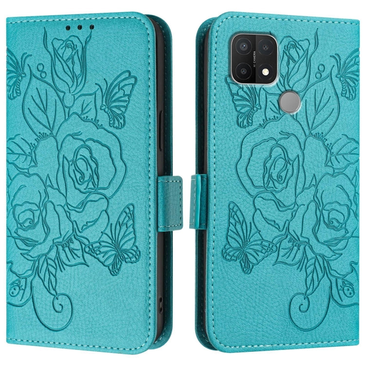 For OPPO A15 / A15s / A35 2021 Embossed Rose RFID Anti-theft Leather Phone Case