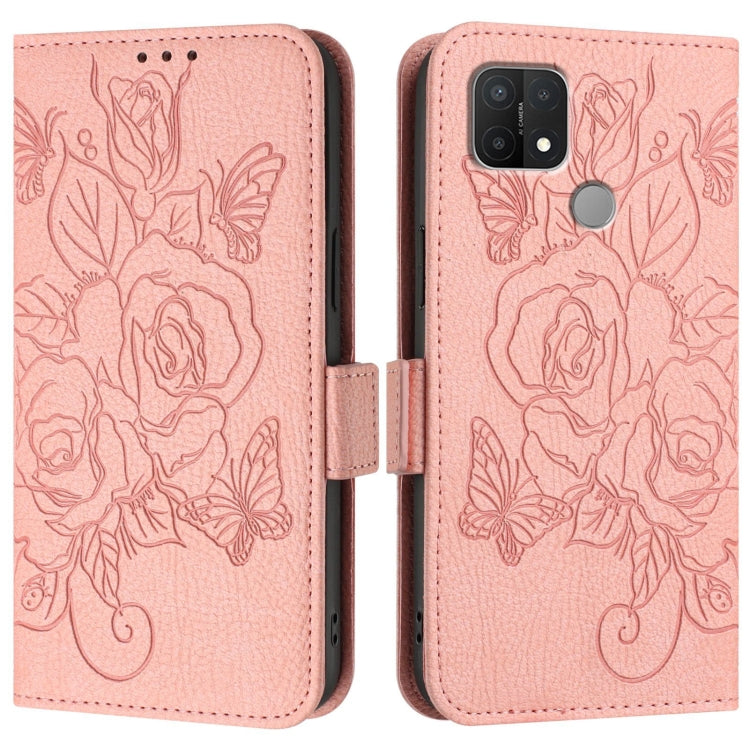 For OPPO A15 / A15s / A35 2021 Embossed Rose RFID Anti-theft Leather Phone Case