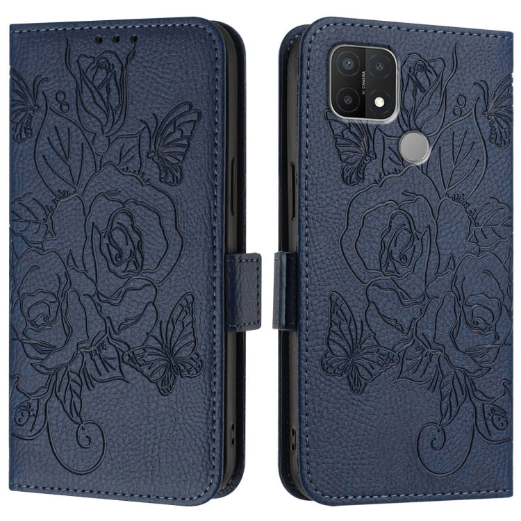 For OPPO A15 / A15s / A35 2021 Embossed Rose RFID Anti-theft Leather Phone Case