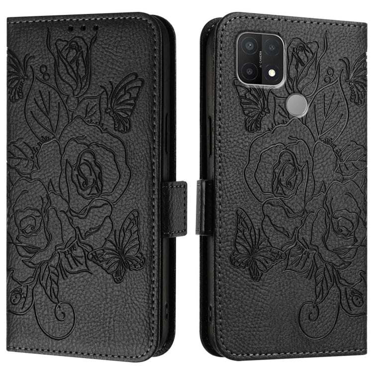 For OPPO A15 / A15s / A35 2021 Embossed Rose RFID Anti-theft Leather Phone Case