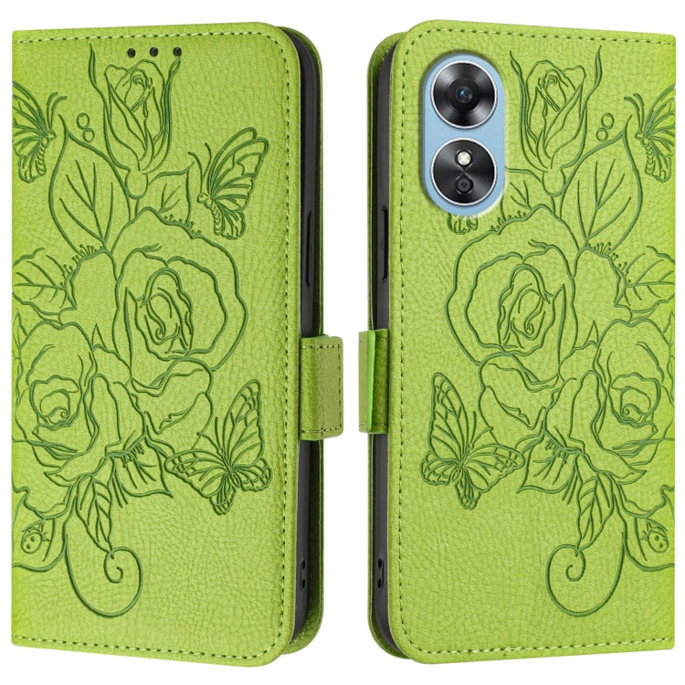 For OPPO A17 4G Global / A17k Embossed Rose RFID Anti-theft Leather Phone Case