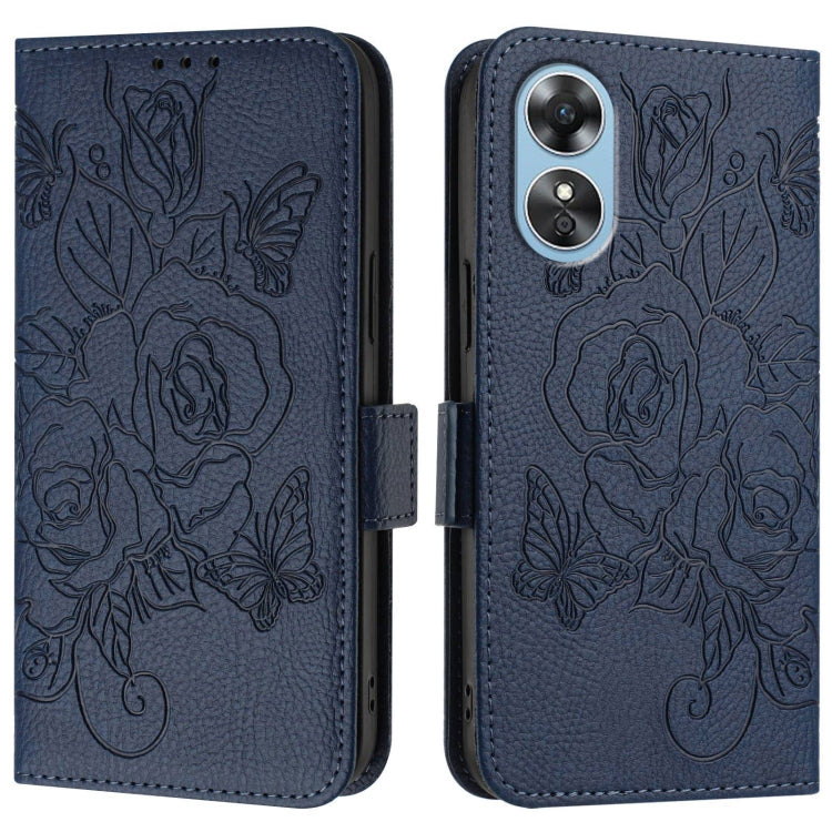 For OPPO A17 4G Global / A17k Embossed Rose RFID Anti-theft Leather Phone Case