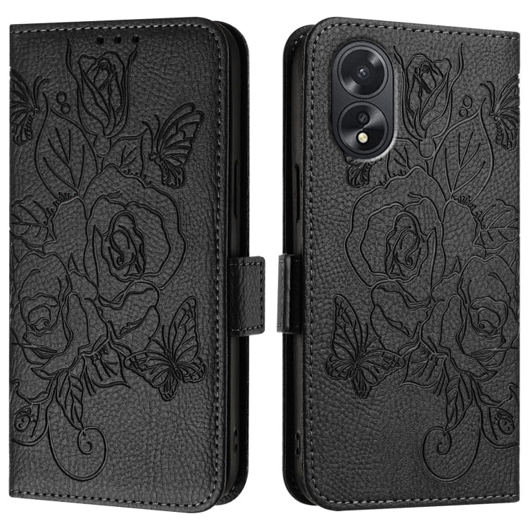 For OPPO A38 4G / A18 4G Global Embossed Rose RFID Anti-theft Leather Phone Case